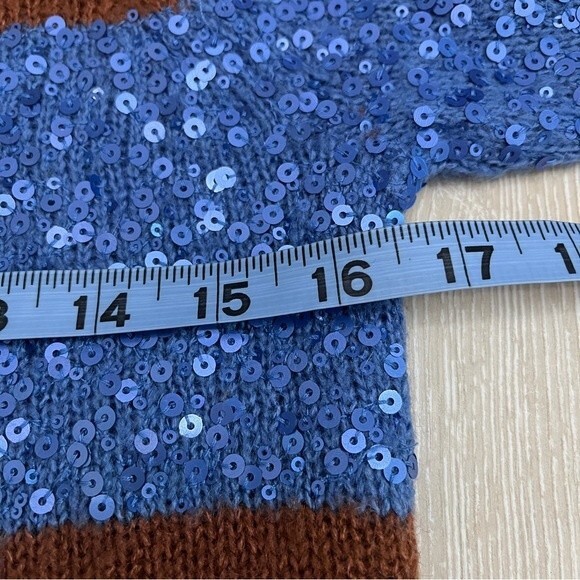 J. Crew WYNTER Brown Blue Sequin Stripe Wool Mohair Blend Sweater Size XS - Picture 6 of 8